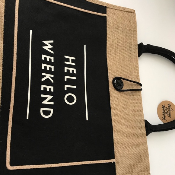 ❌SOLD❌ NWT HELLO WEEKEND Cute Burlap Tote - Picture 9 of 10